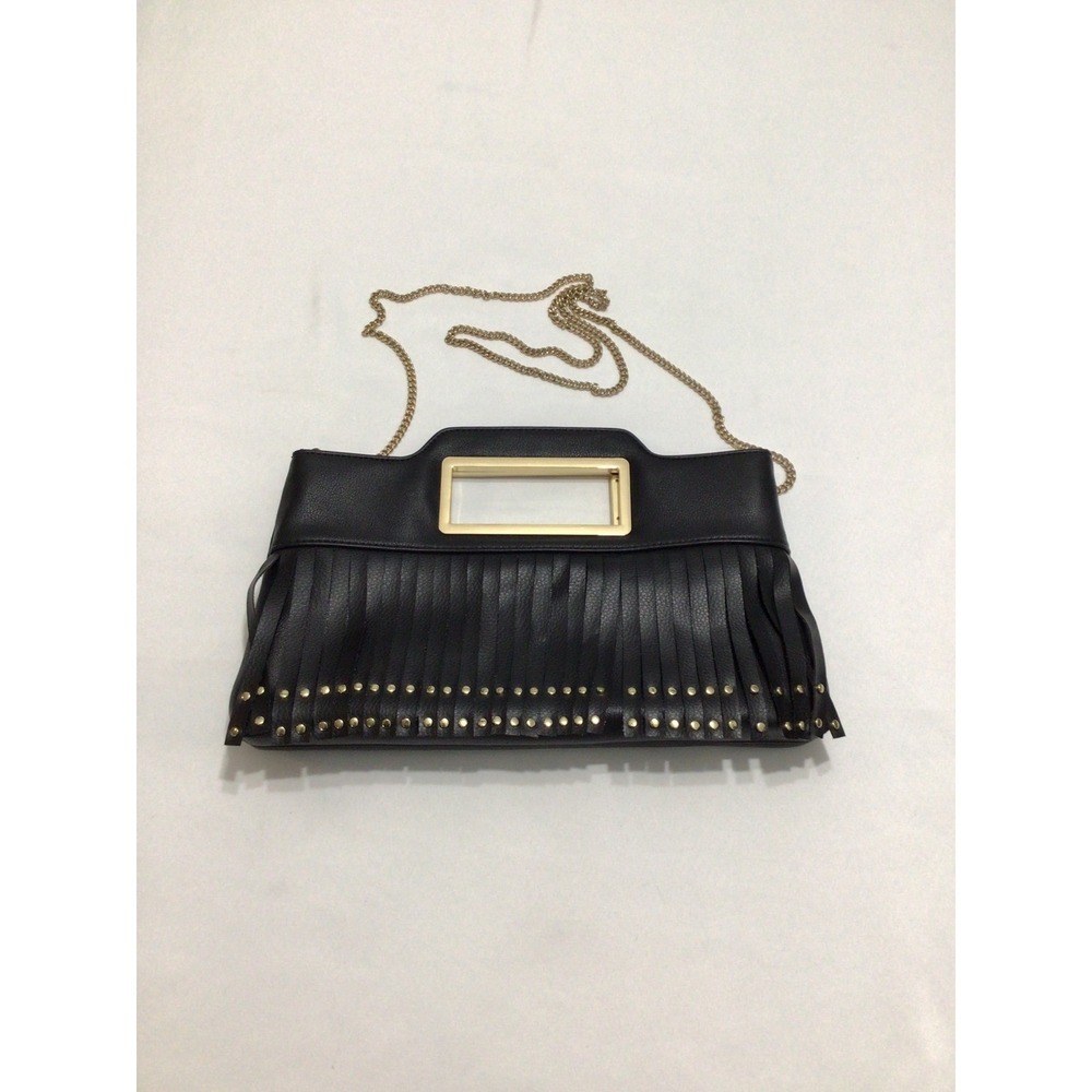 INC International Concepts Black Fringe Studded Clutch Chain Crossbody Bag